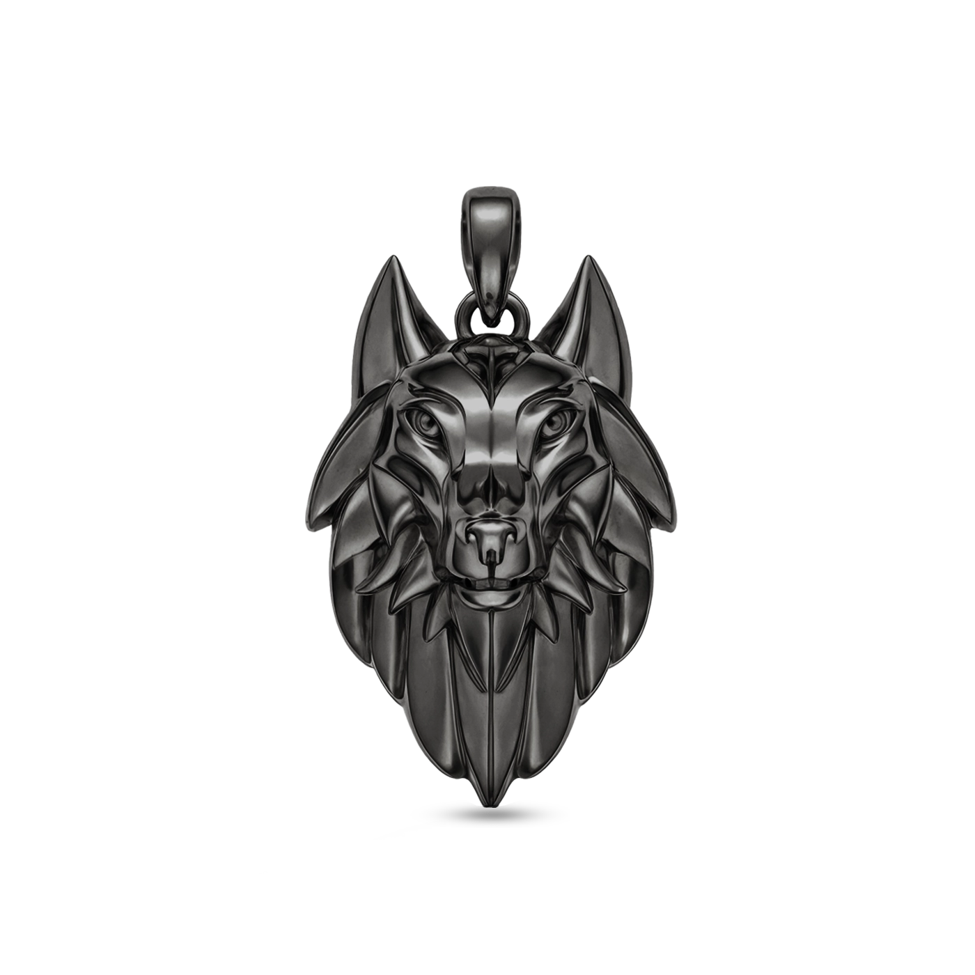 Wolf pendant black rhodium plated 34mm for men