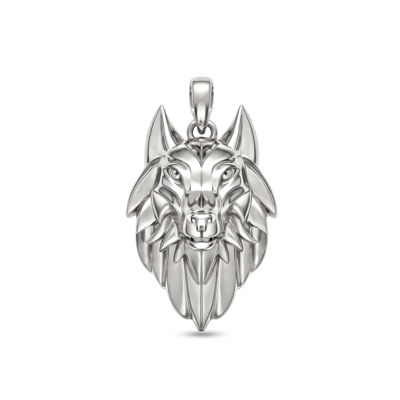 Wolf pendant white gold plated 35mm for men
