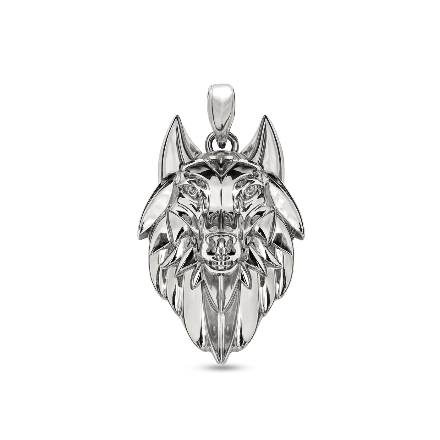 Wolf pendant white gold plated 35mm for men
