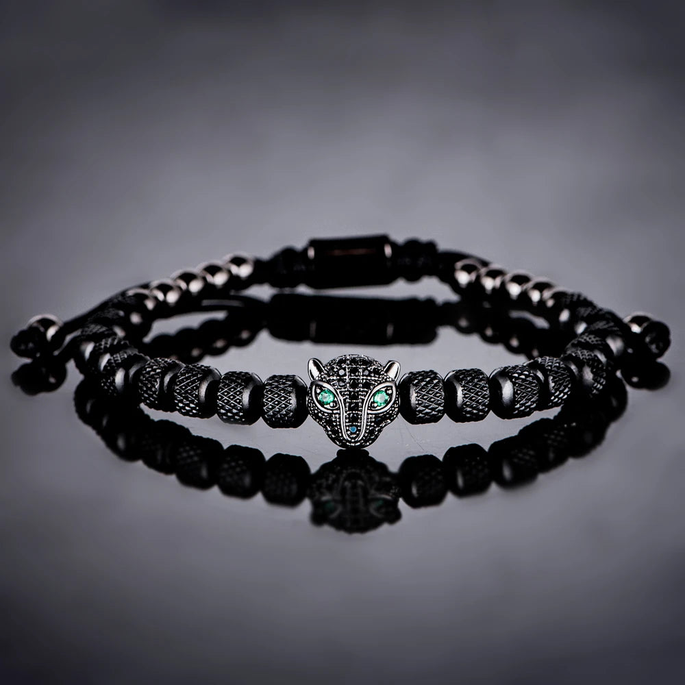 EMERALD LEOPARD HEAD BRACELET - BLACK - JULIVNO