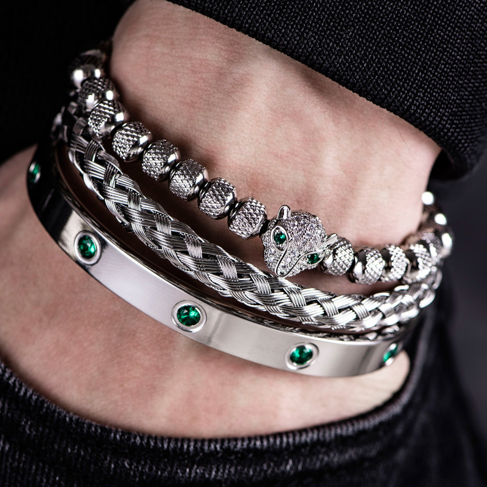 EMERALD LEOPARD HEAD - WHITE GOLD - JULIVNO