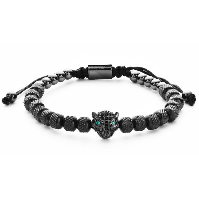 EMERALD LEOPARD HEAD BRACELET - BLACK - JULIVNO