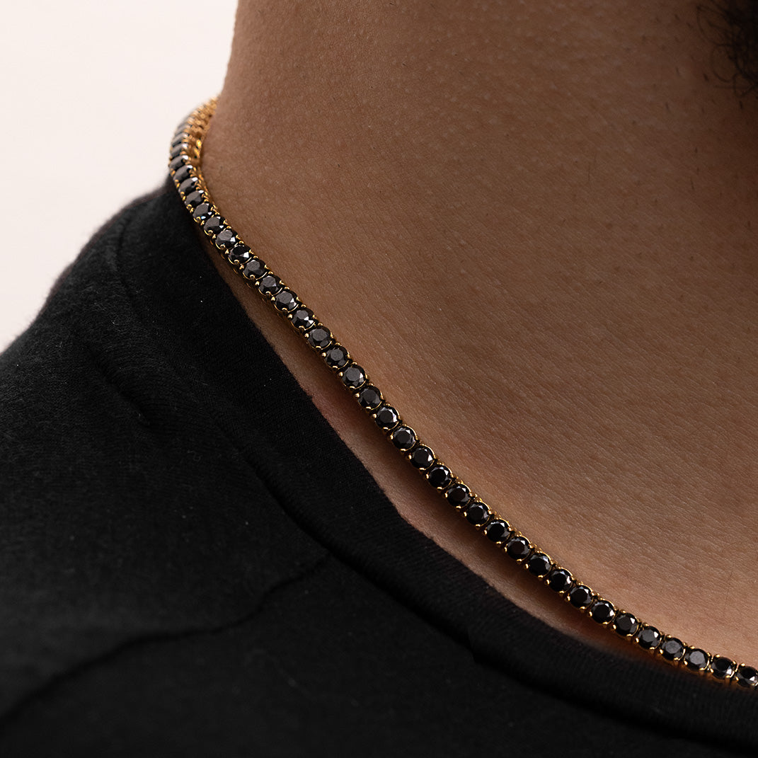 TENNIS CHAIN - BLACK/GOLD (3𝘮𝘮)