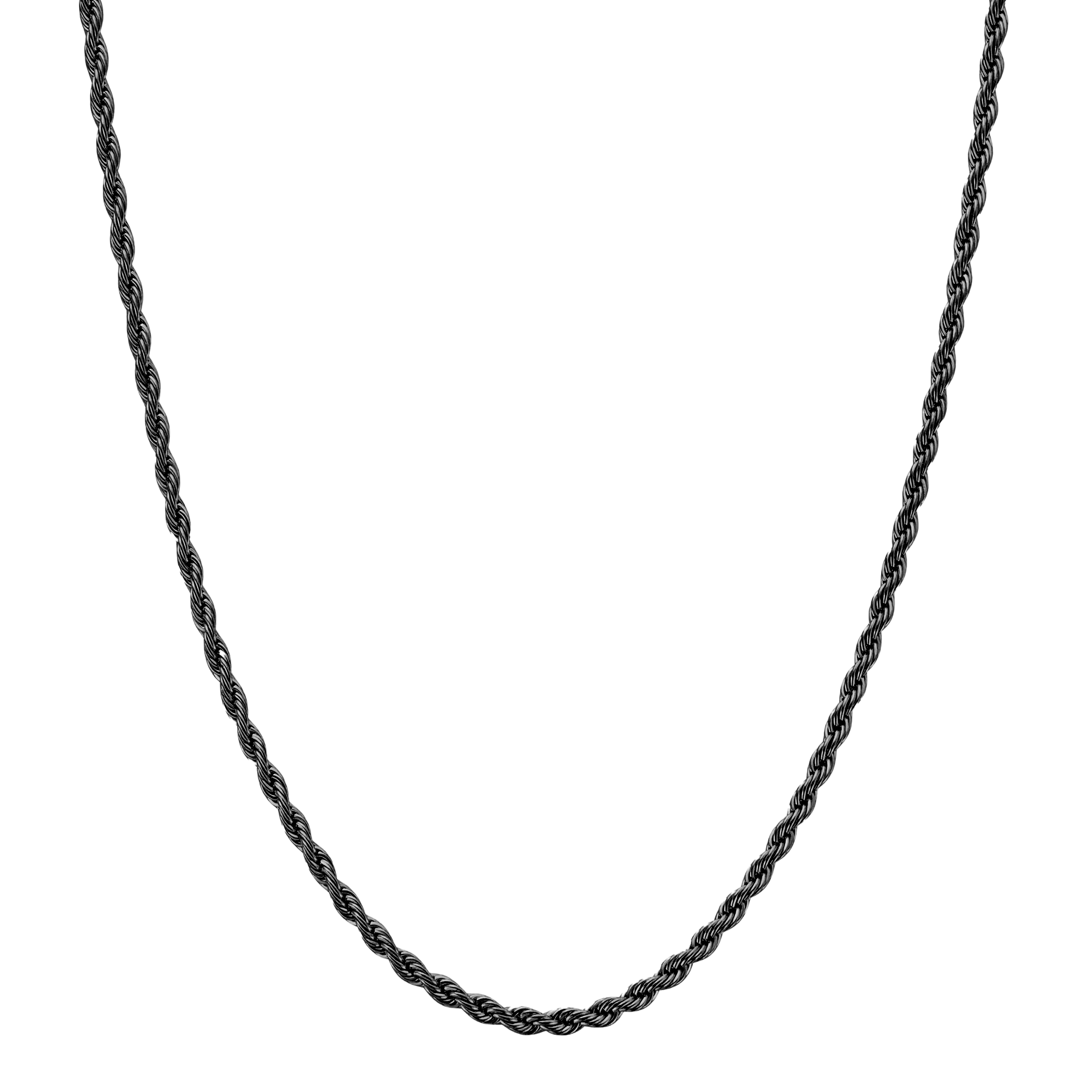 Black Rope Chain 3mm premium men’s rope chain necklace front view