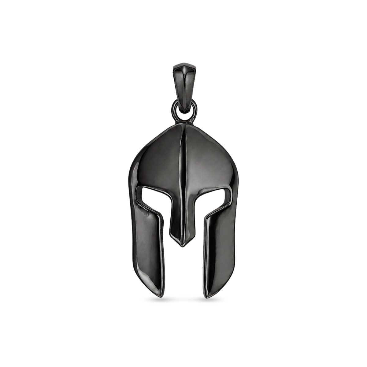 Black Rhodium Plated Spartan Pendant 30mm featuring an ancient Greek warrior helmet design, premium men’s statement pendant front view