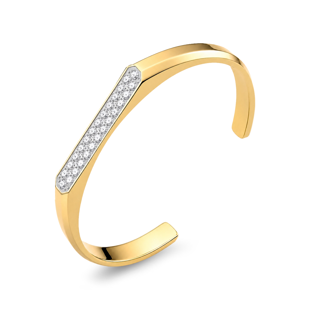 18K Gold Plated Diamond Cuff Bracelet 7mm with White Zircon featuring a sleek open cuff design, premium men’s bracelet front view