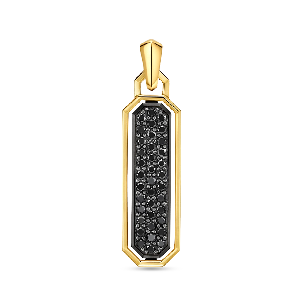 Gold Plated Diamond Flip Bar Pendant 25mm with Black Zircon premium men’s pendant front view