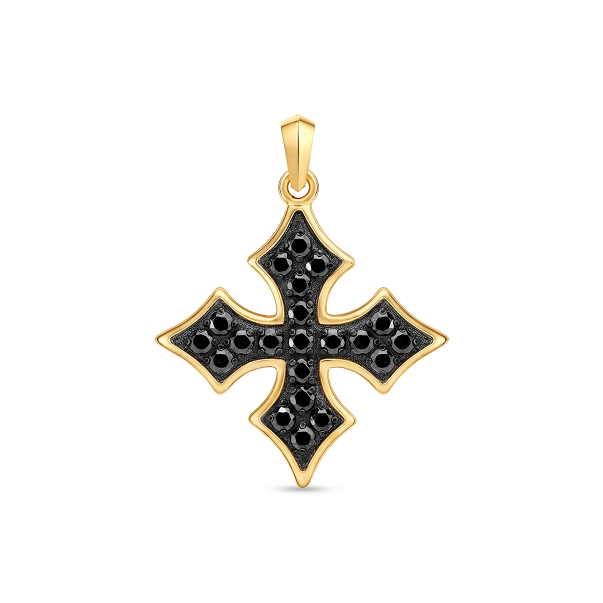 Gold Plated Diamond Van Goth Pendant 25mm with Black Zircon premium men’s cross pendant front view