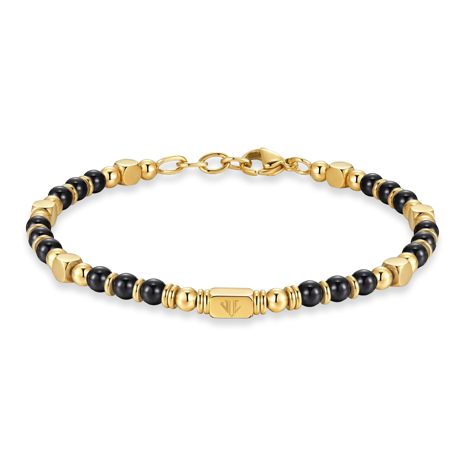 Men’s Black Onyx bead bracelet 4mm with 18K Gold Plated accents, Julivno