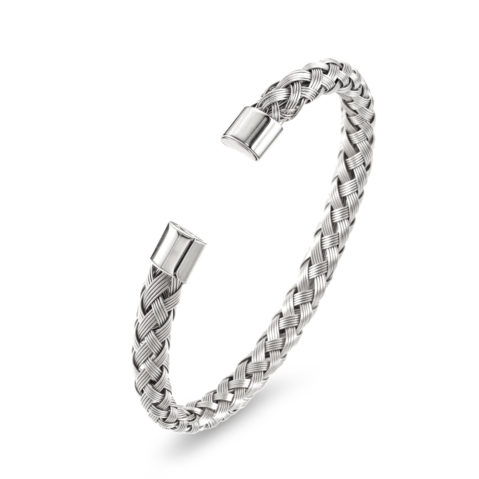 Men’s luxury cable cuff bracelet 7.5mm with White Gold Plated finish, Julivno
