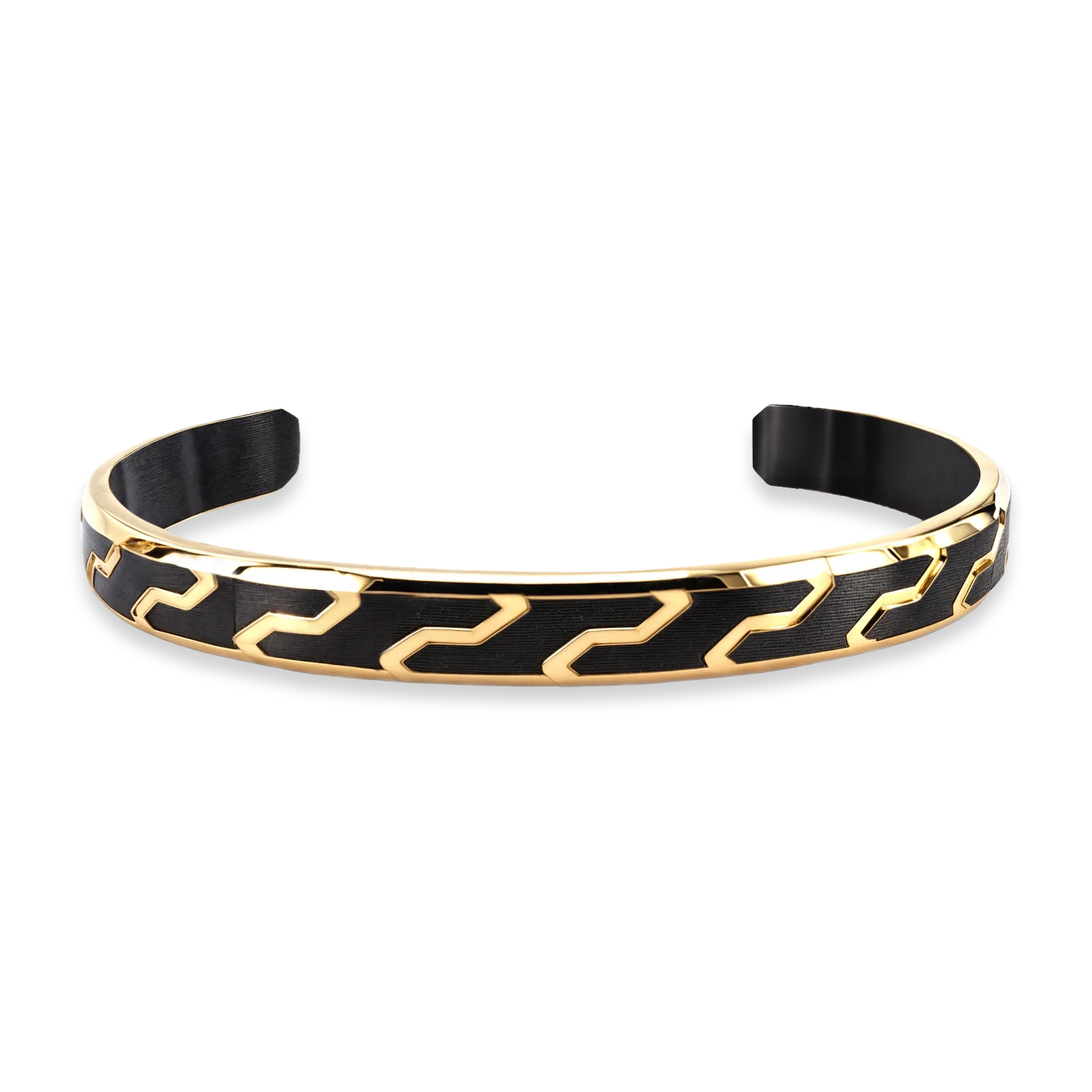 Men’s luxury cuff bracelet 8.5mm with Black Rhodium Plated finish and 18K Gold detailing, Julivno
