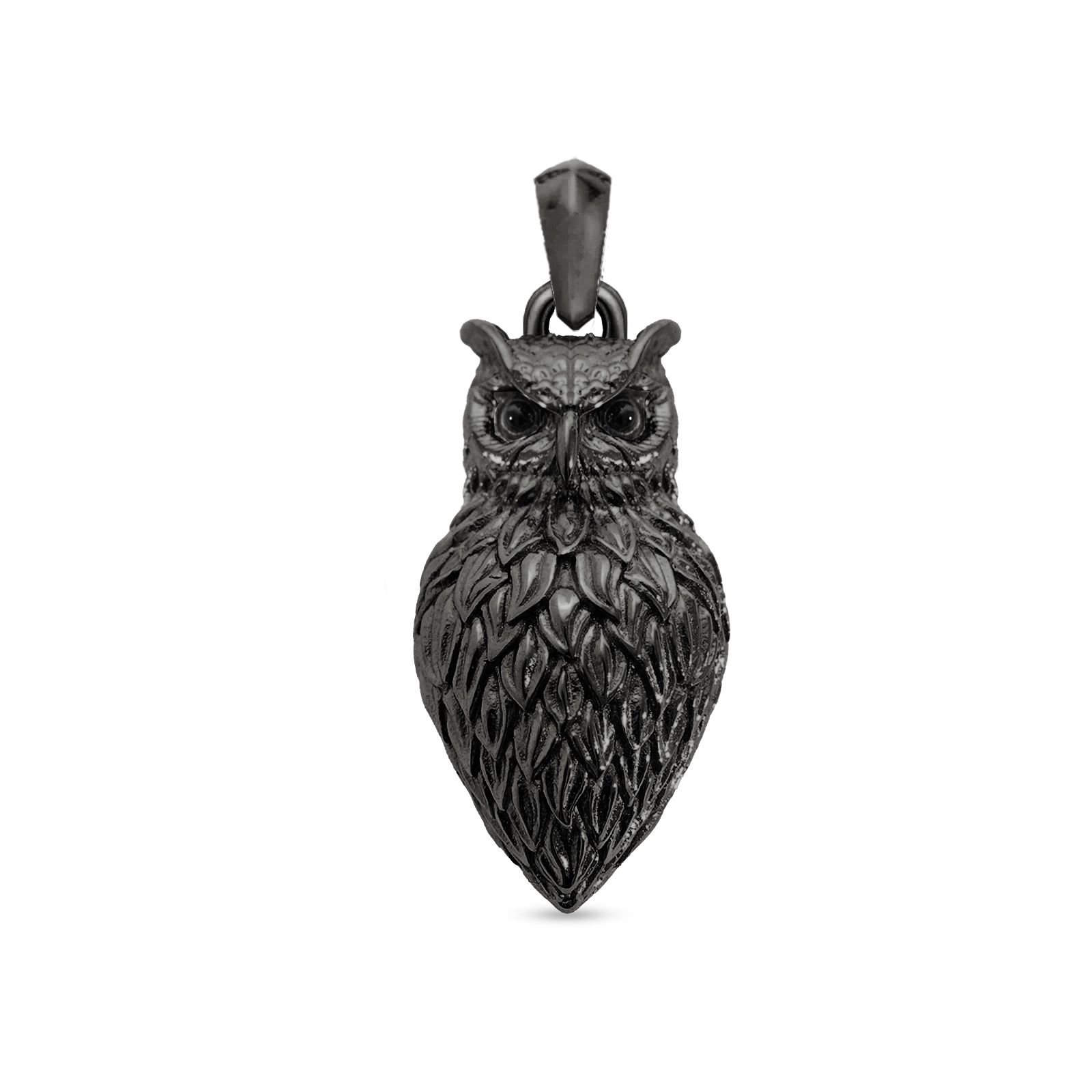 Men’s Black Rhodium Plated owl pendant, Julivno 28mm