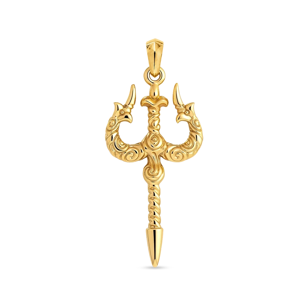 Men’s 18K Gold Plated Trident pendant 39mm with sculptural three-pronged design, Julivno