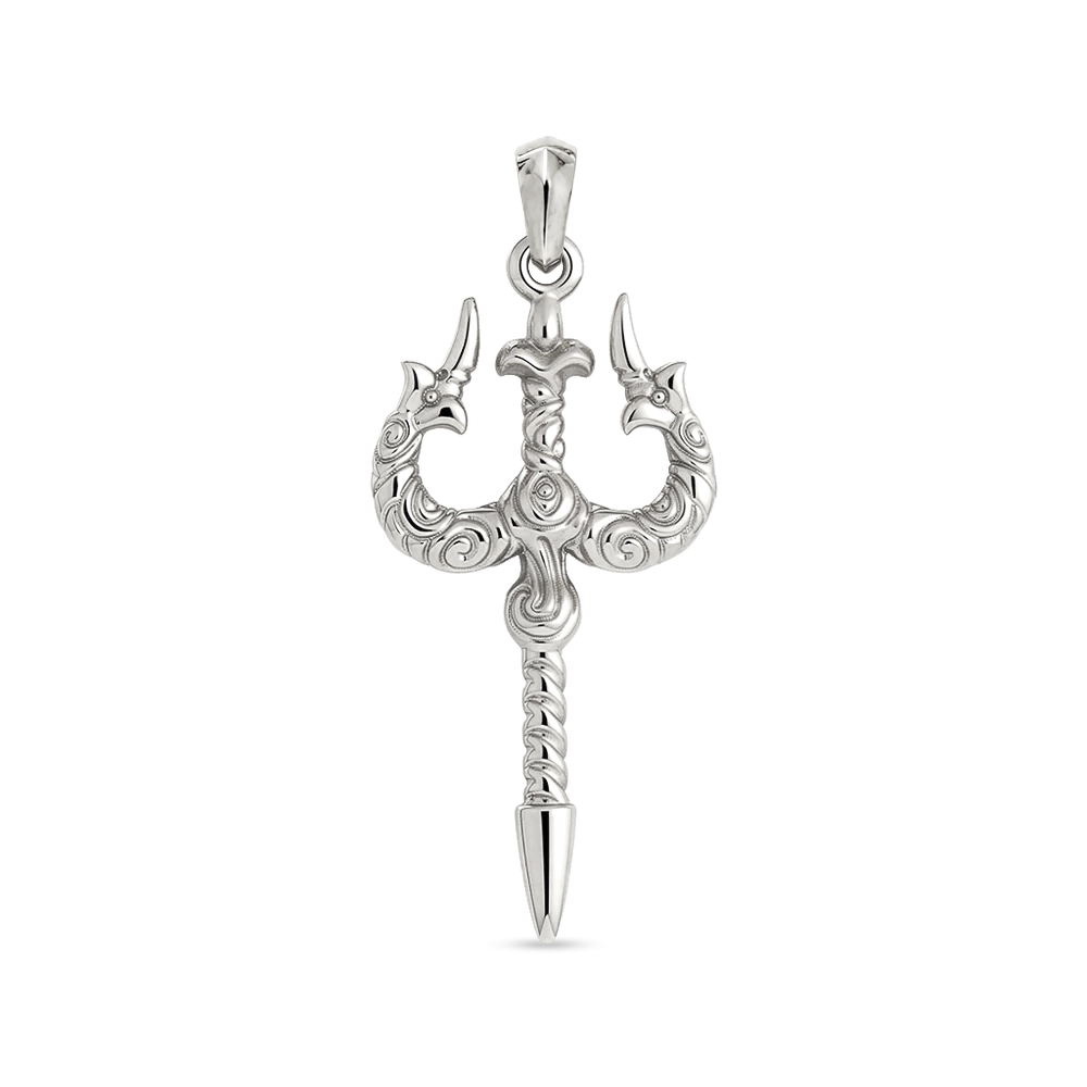 Men’s White Gold Plated Trident pendant 39mm with sculptural three-pronged design, Julivno
