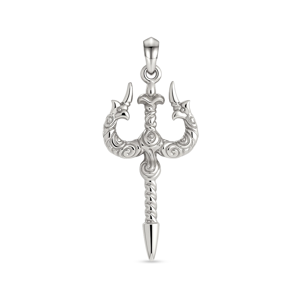 Men’s White Gold Plated Trident pendant 39mm with sculptural three-pronged design, Julivno