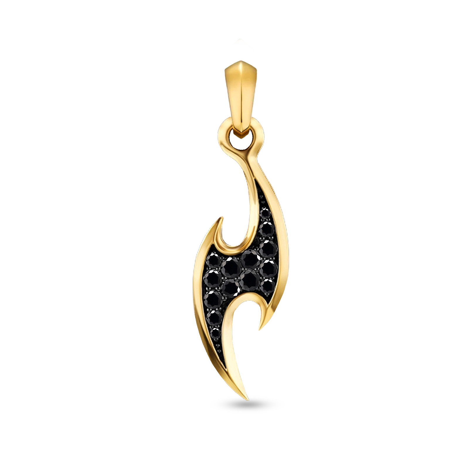 Ninja blade pendant 18K gold plated with black zircon 30mm