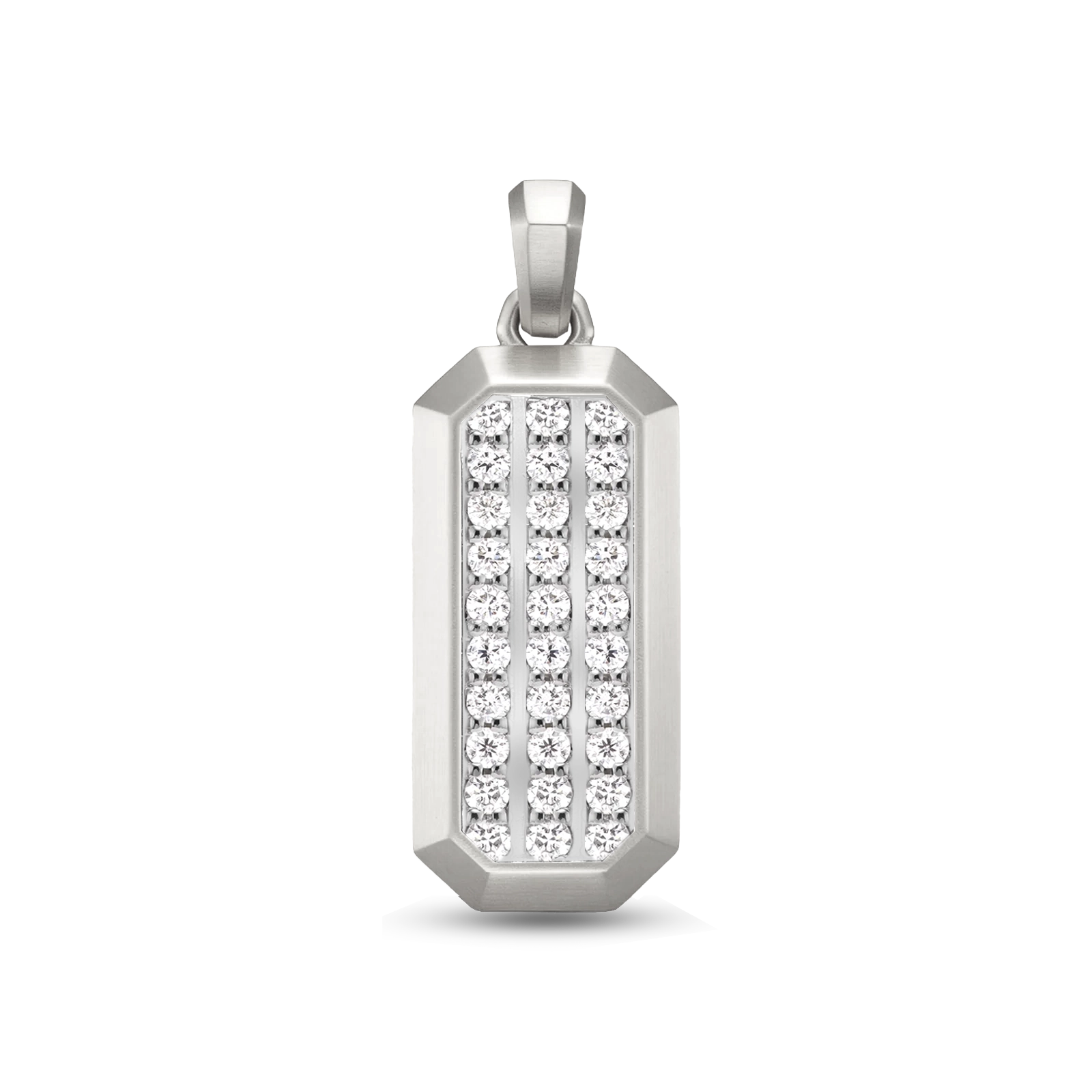 Platinum Plated Diamond Rectangle Pendant 25mm with White Zircon premium men’s rectangle pendant front view