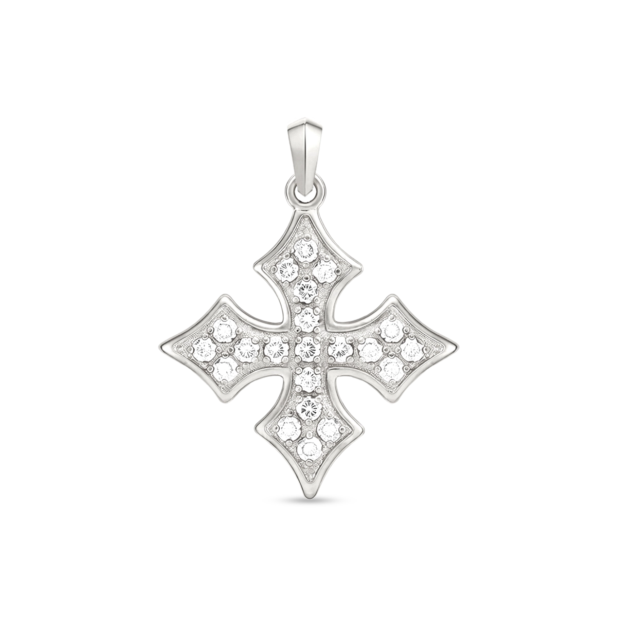 Platinum Plated Diamond Van Goth Pendant 25mm with White Zircon premium men’s cross pendant front view