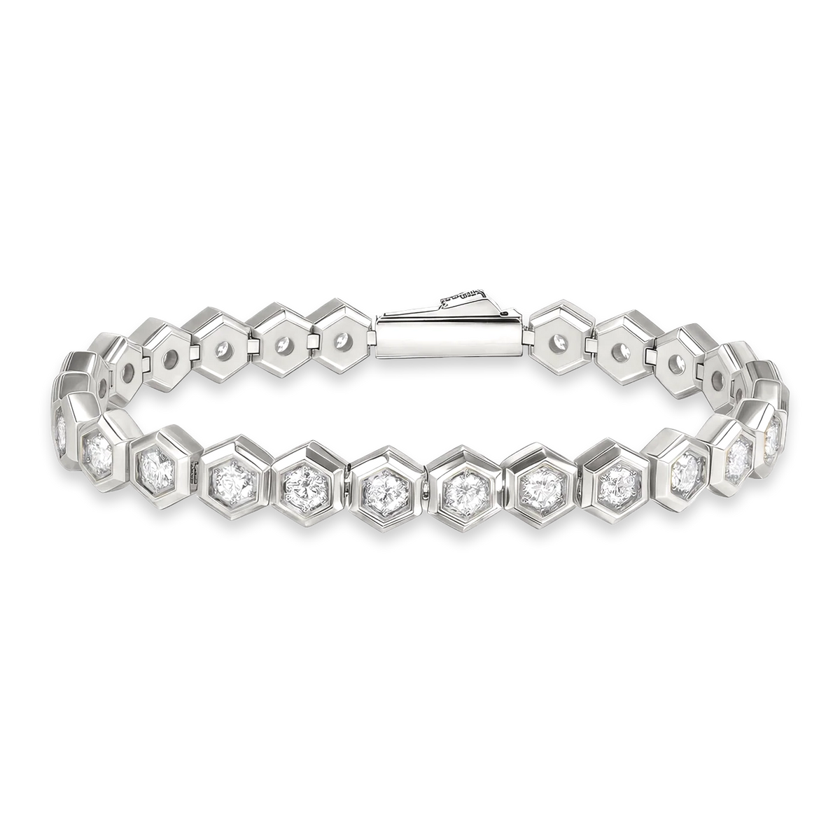 Platinum Plated Hex Tennis Bracelet 7.5mm with White Zircon premium men’s tennis bracelet front view