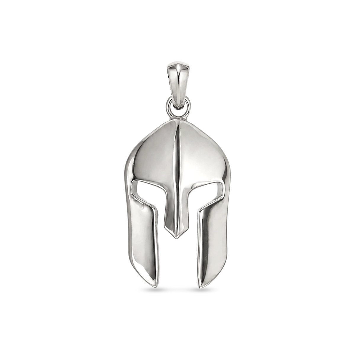 Platinum Plated Spartan Pendant 30mm featuring an ancient Greek warrior helmet design, premium men’s statement pendant front view