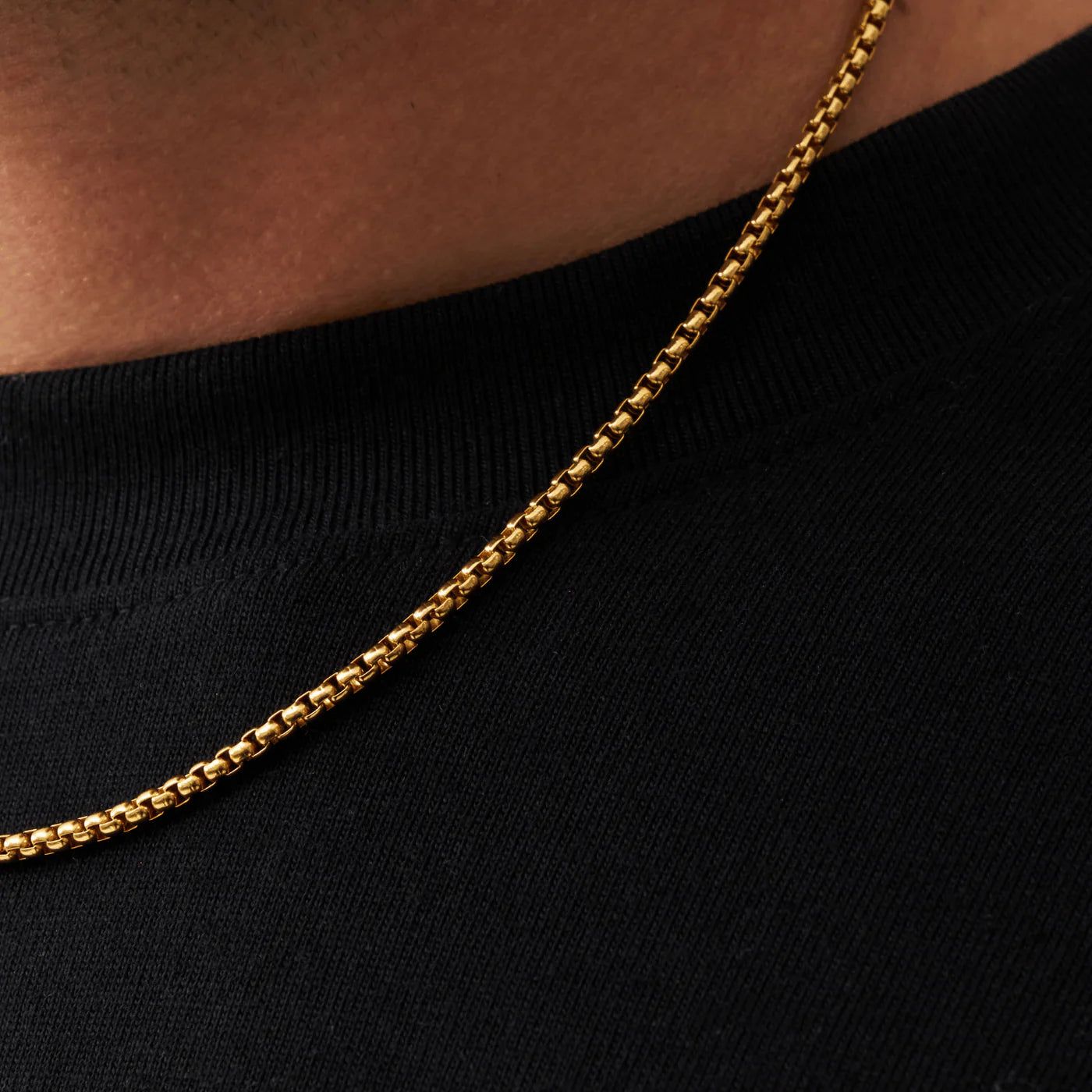 Gold Box Chain 3mm On Neck Styling