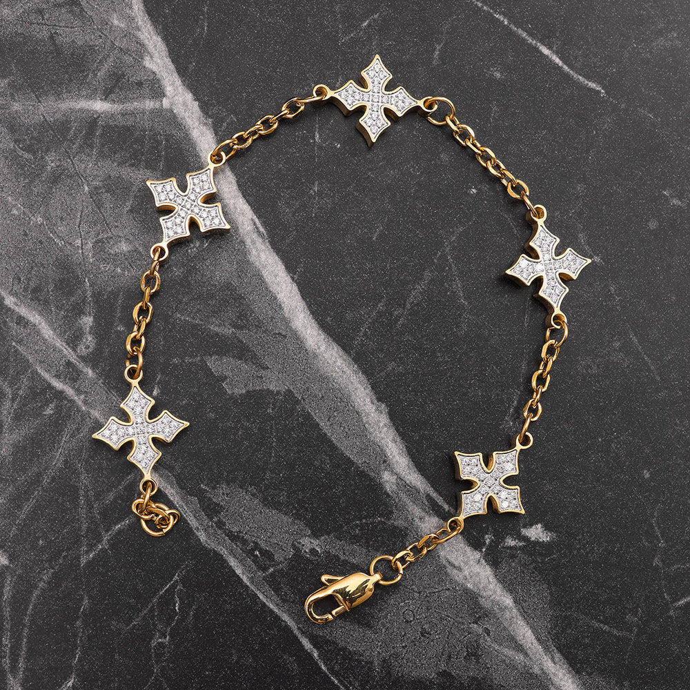 Close-up of Gold Plated Diamond Van Goth Bracelet showing white zircon stones and signature design