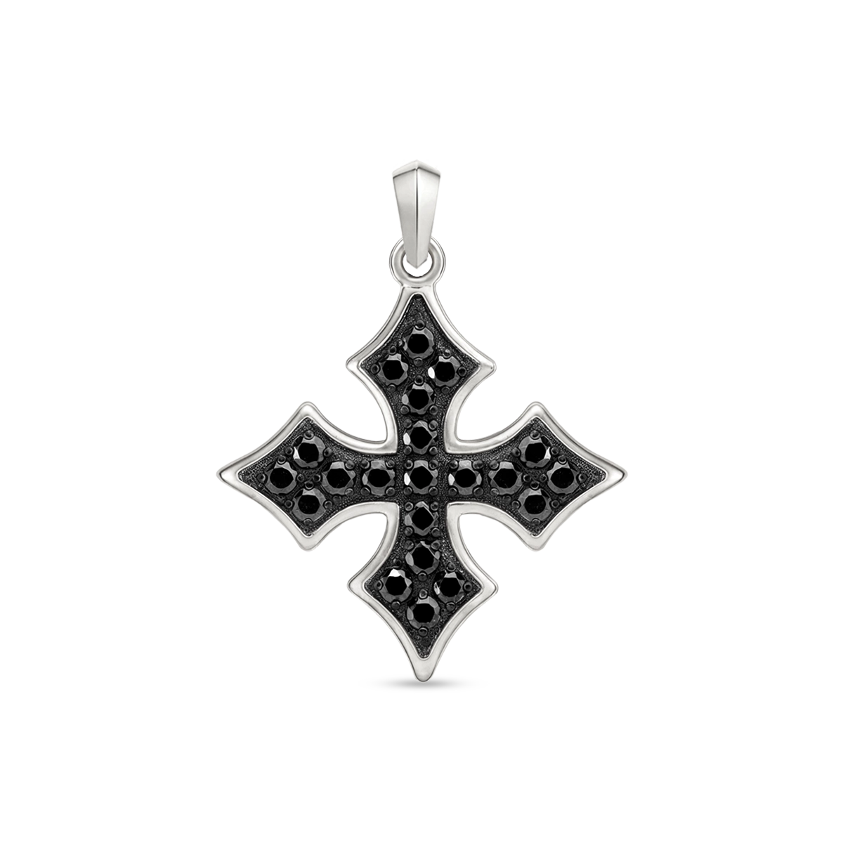 White Gold Plated Diamond Van Goth Pendant 25mm with Black Zircon premium men’s cross pendant front view