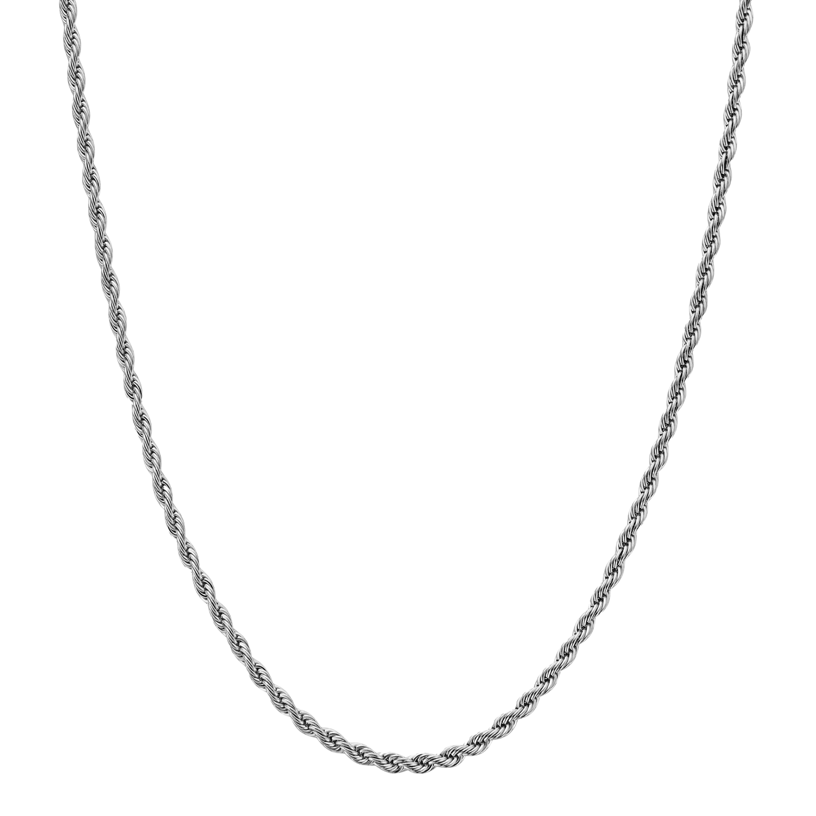White Gold Plated Rope Chain 3mm premium men’s rope chain necklace front view