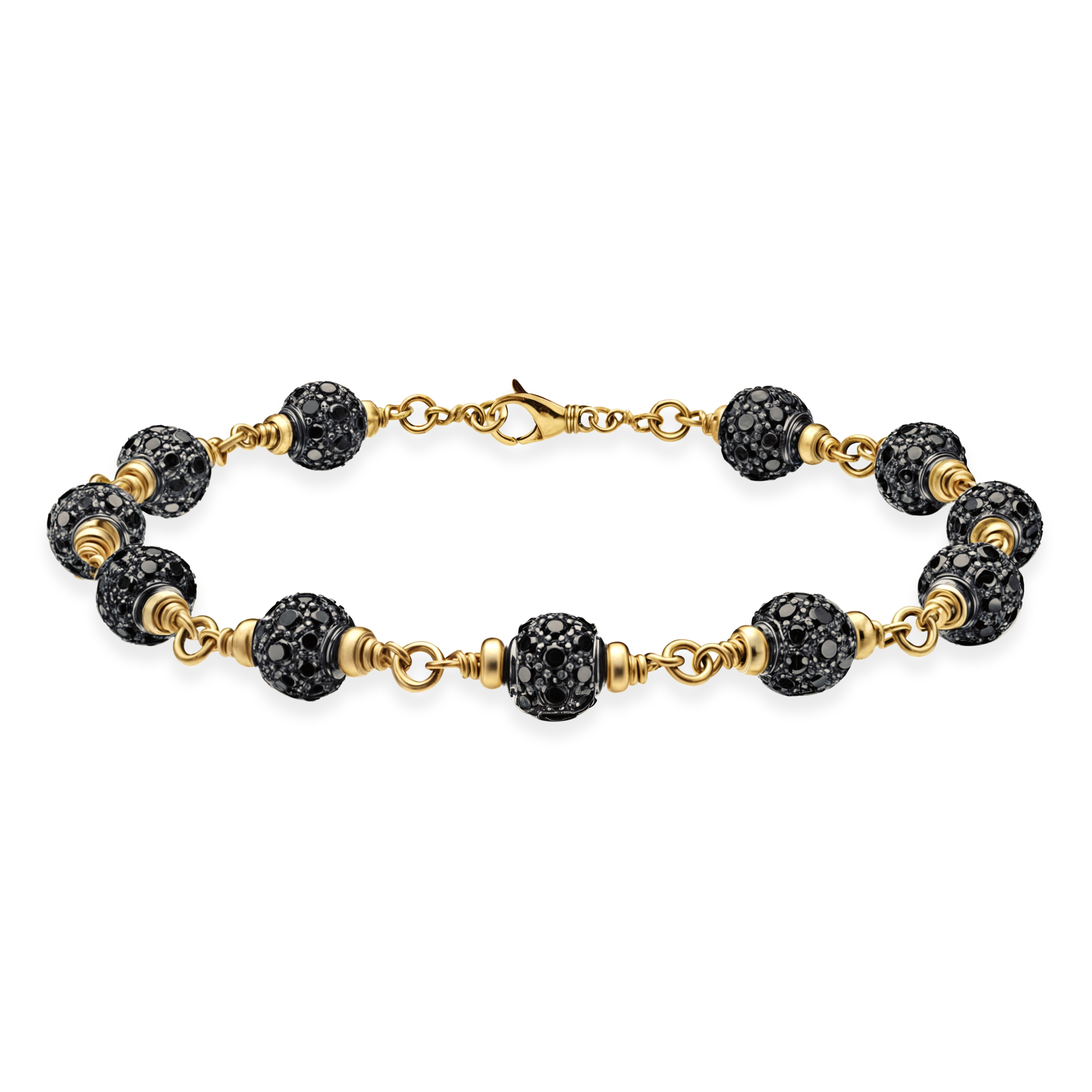 Balls bracelet 6mm 18K gold plated with black zircon for men