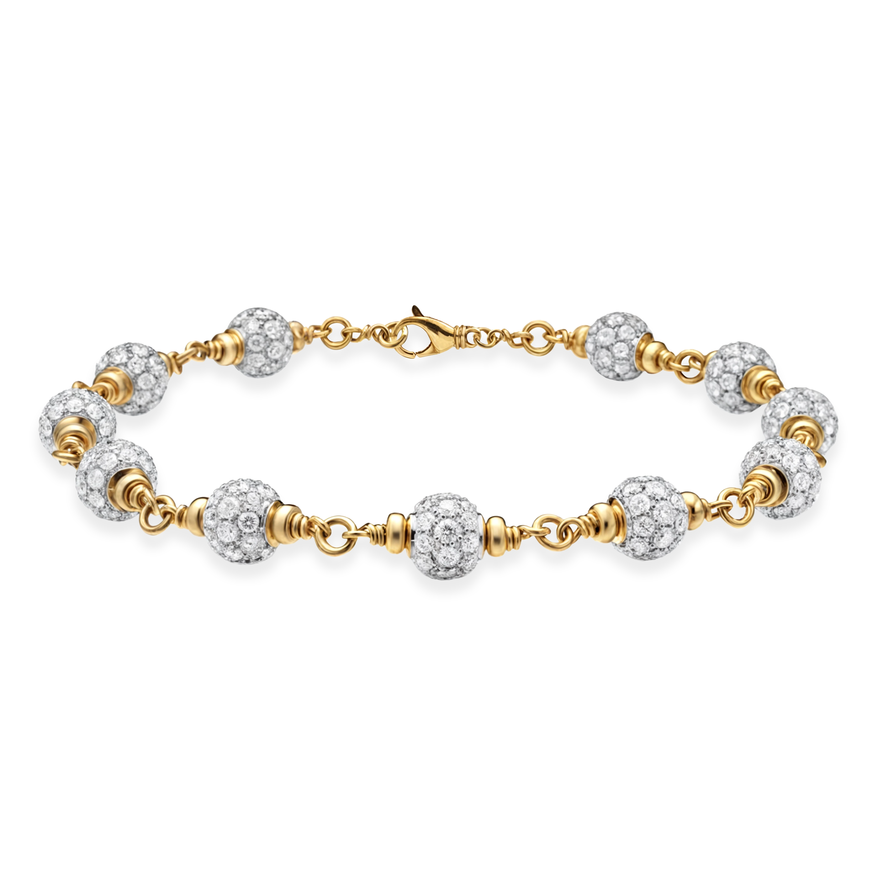 balls bracelet 6mm 18k gold plated white zircon men