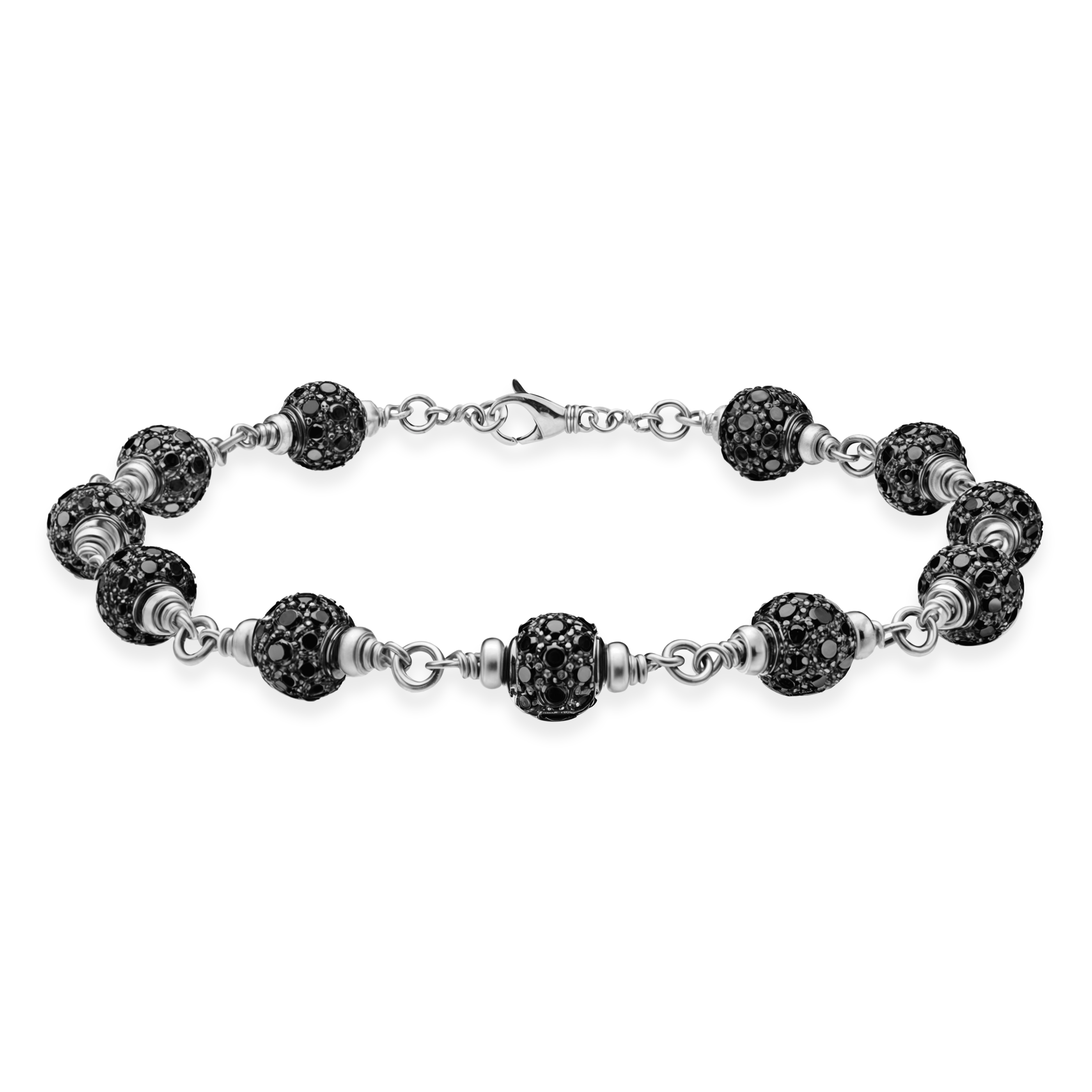 Balls bracelet 8mm 18K white gold plated with black zircon for men