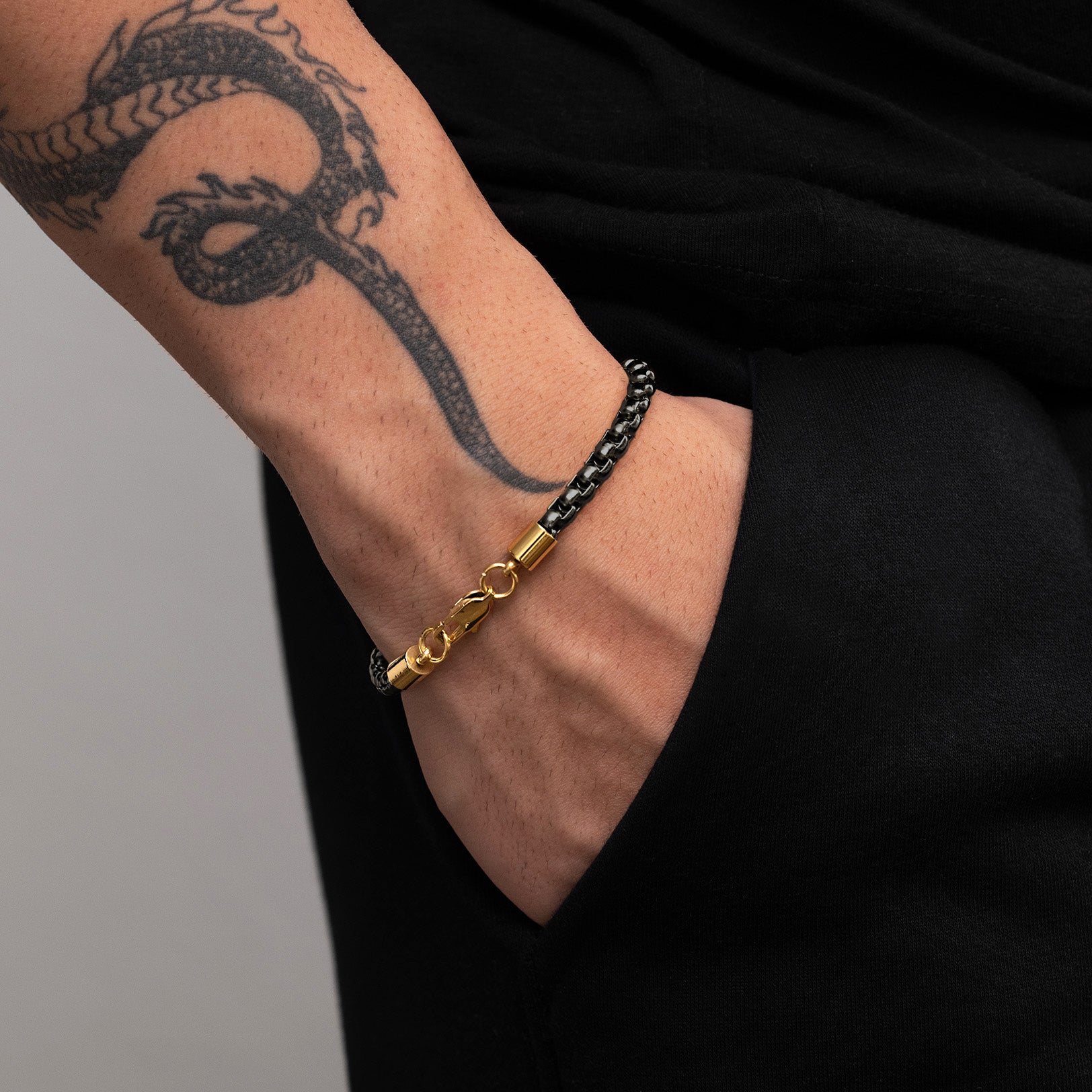 Premium men’s black and gold box chain bracelet with modern design