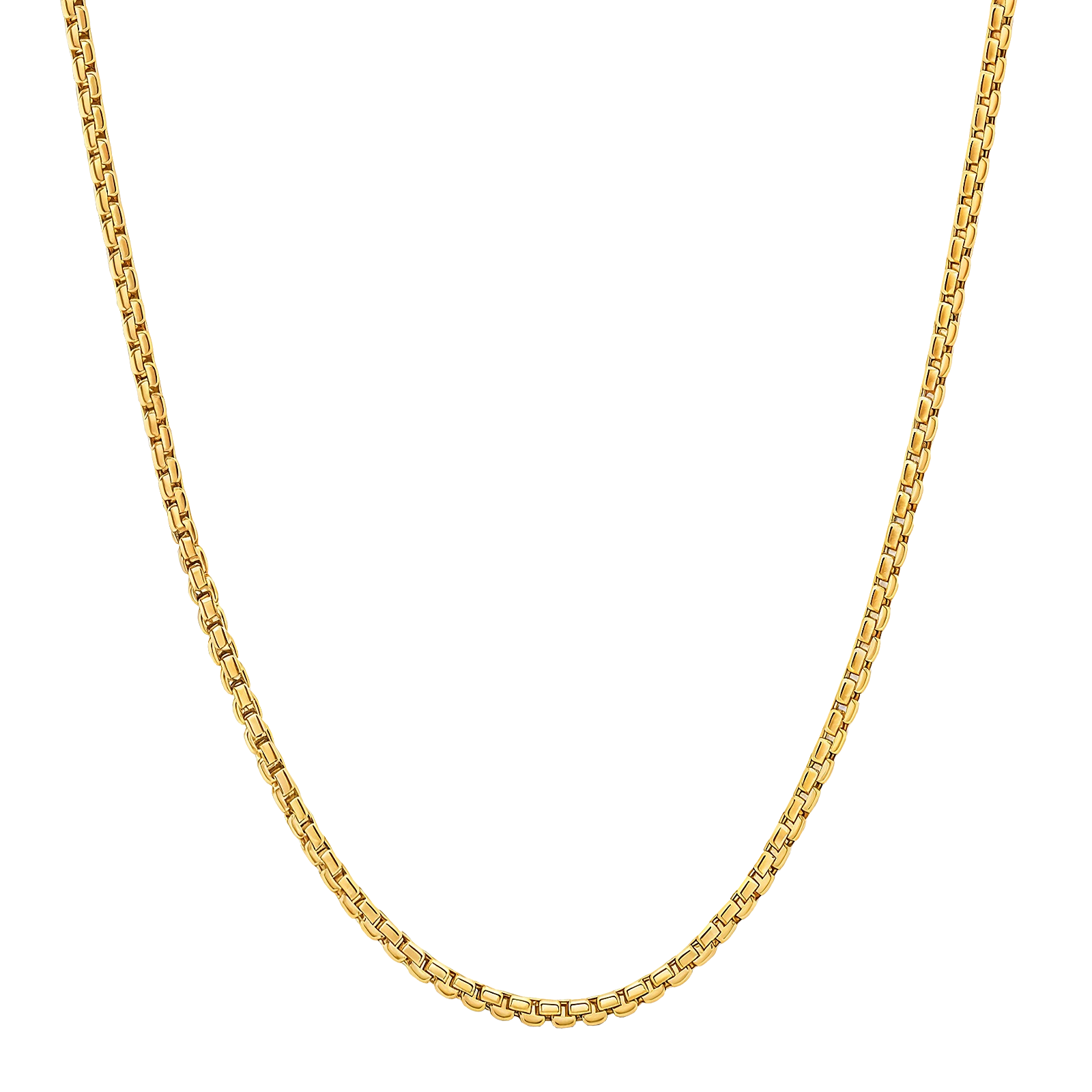 8K Gold Plated Box Chain 3mm premium men’s box chain necklace front view