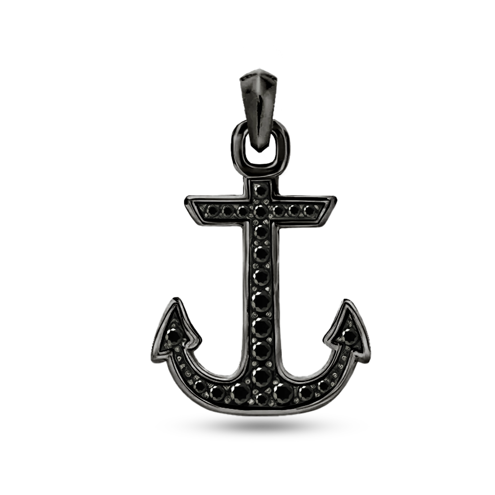 Diamond anchor pendant black rhodium plated 38mm for men