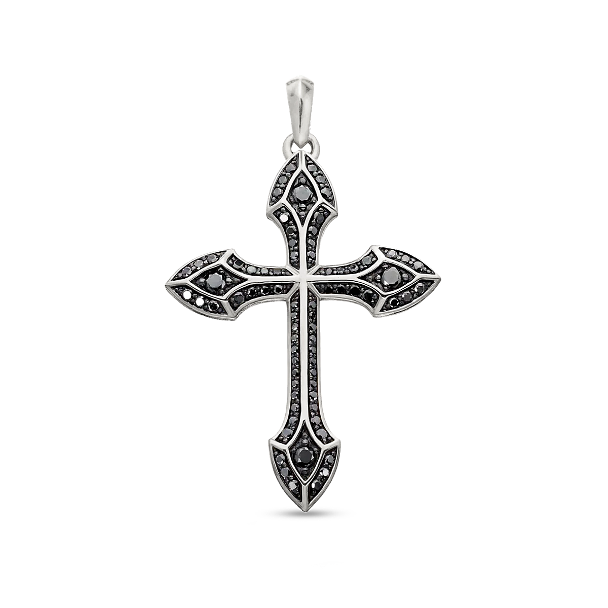 Luxury white gold plated diamond cross pendant with black zircon centerpiece