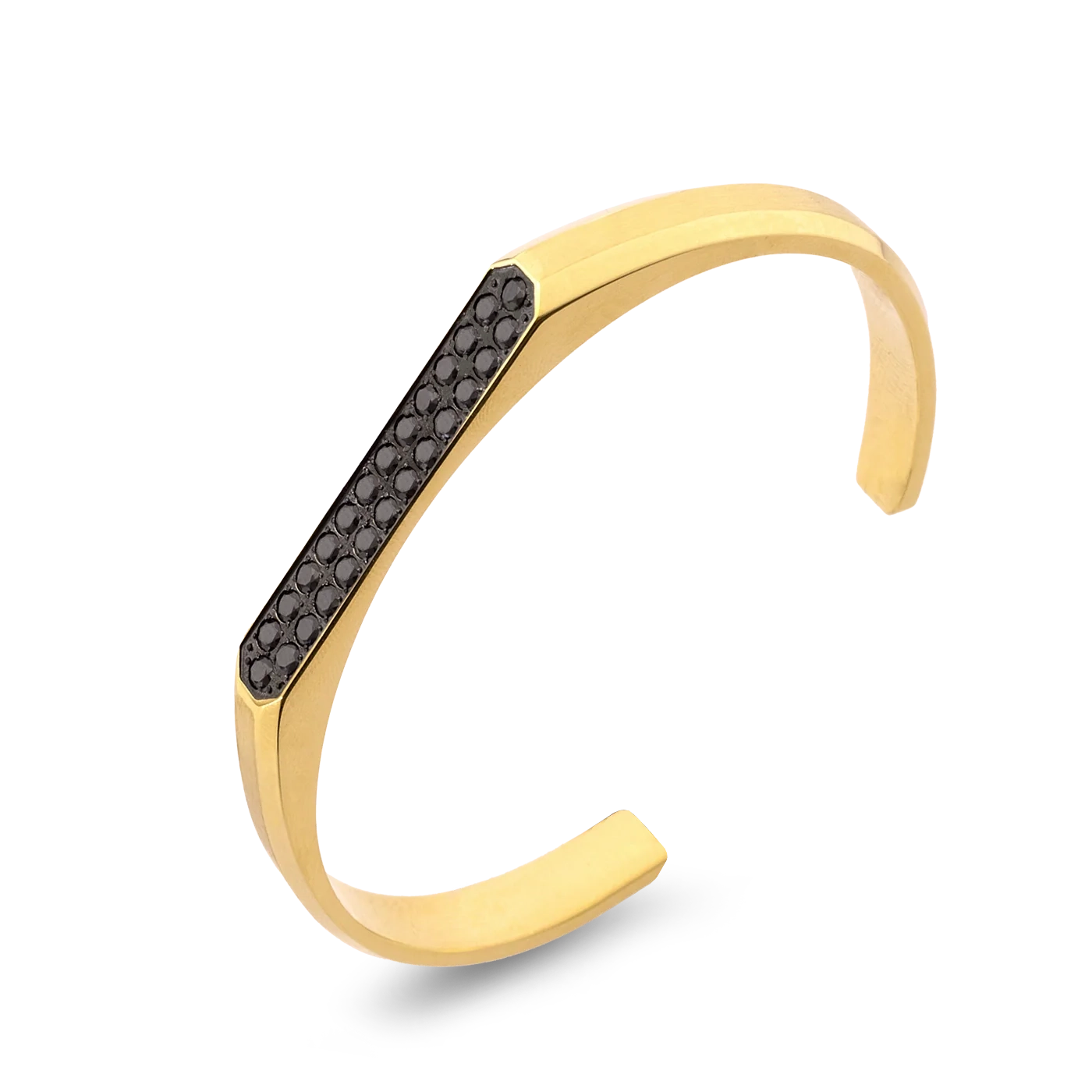 Diamond cuff bracelet 7mm 18K gold plated with black zircon for men