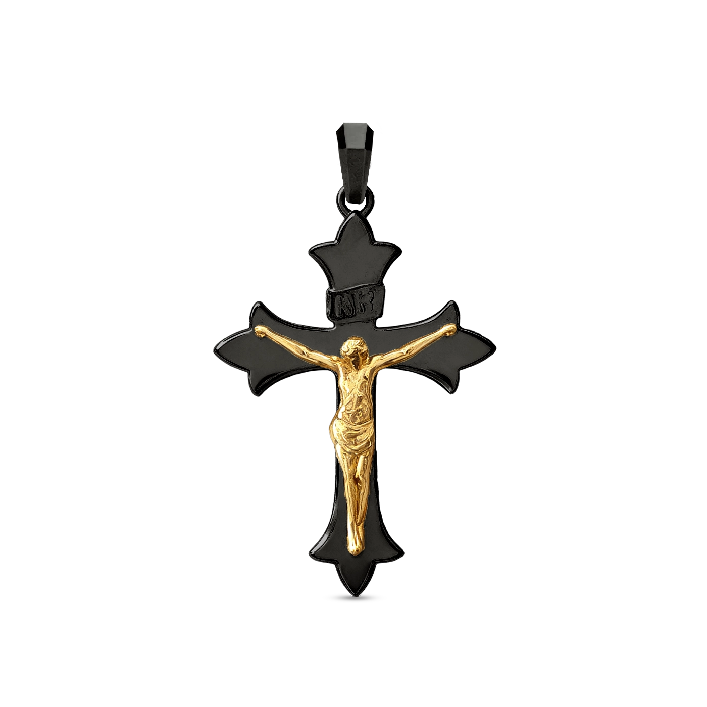 Medieval cross pendant black rhodium with 18K gold 35mm for men