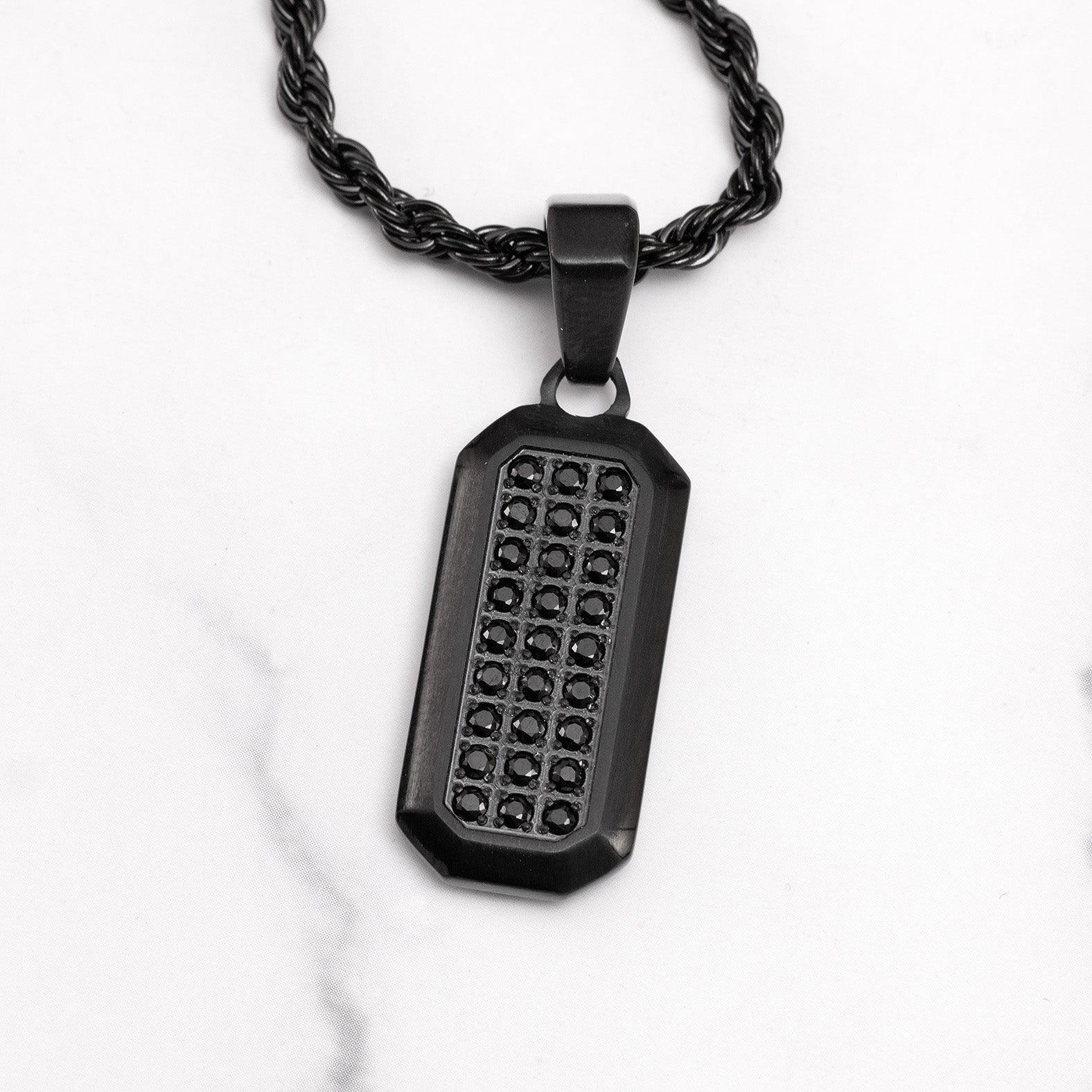 Luxury black rectangle pendant with diamond centerpiece