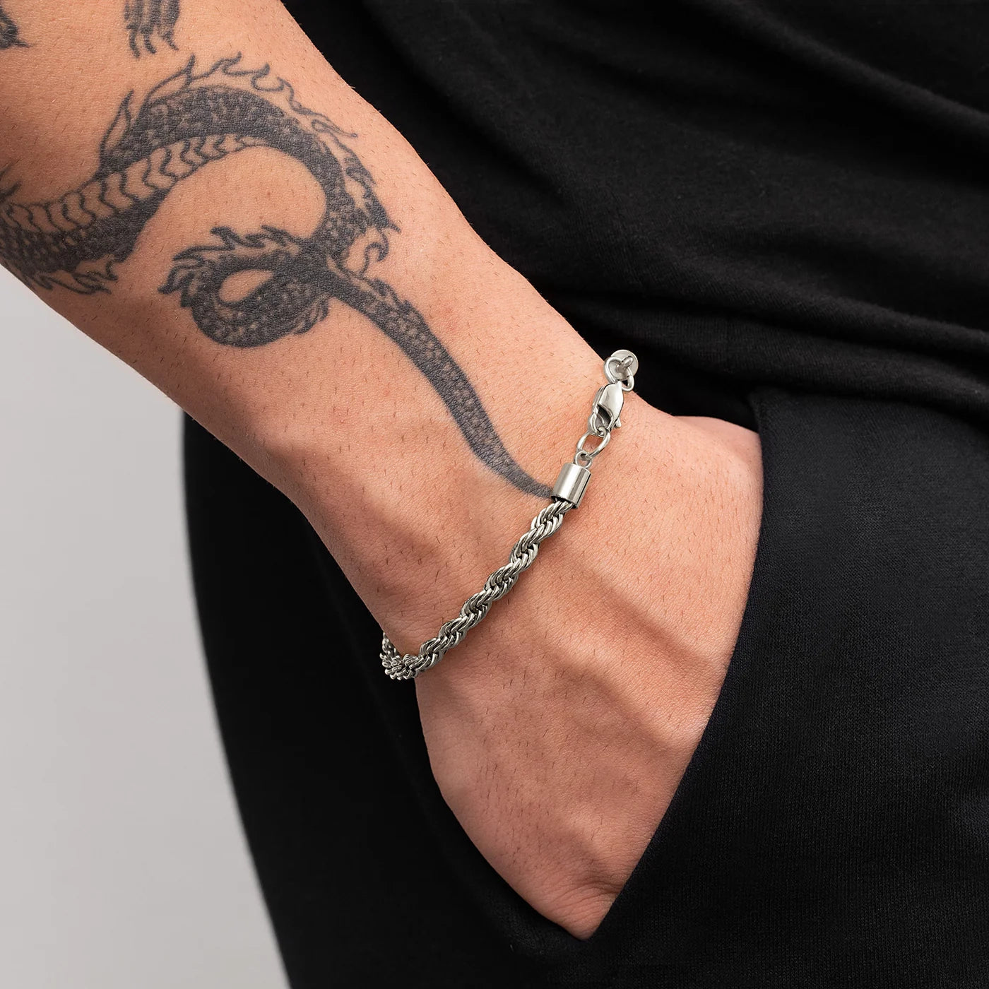 Premium silver rope bracelet with twisted design