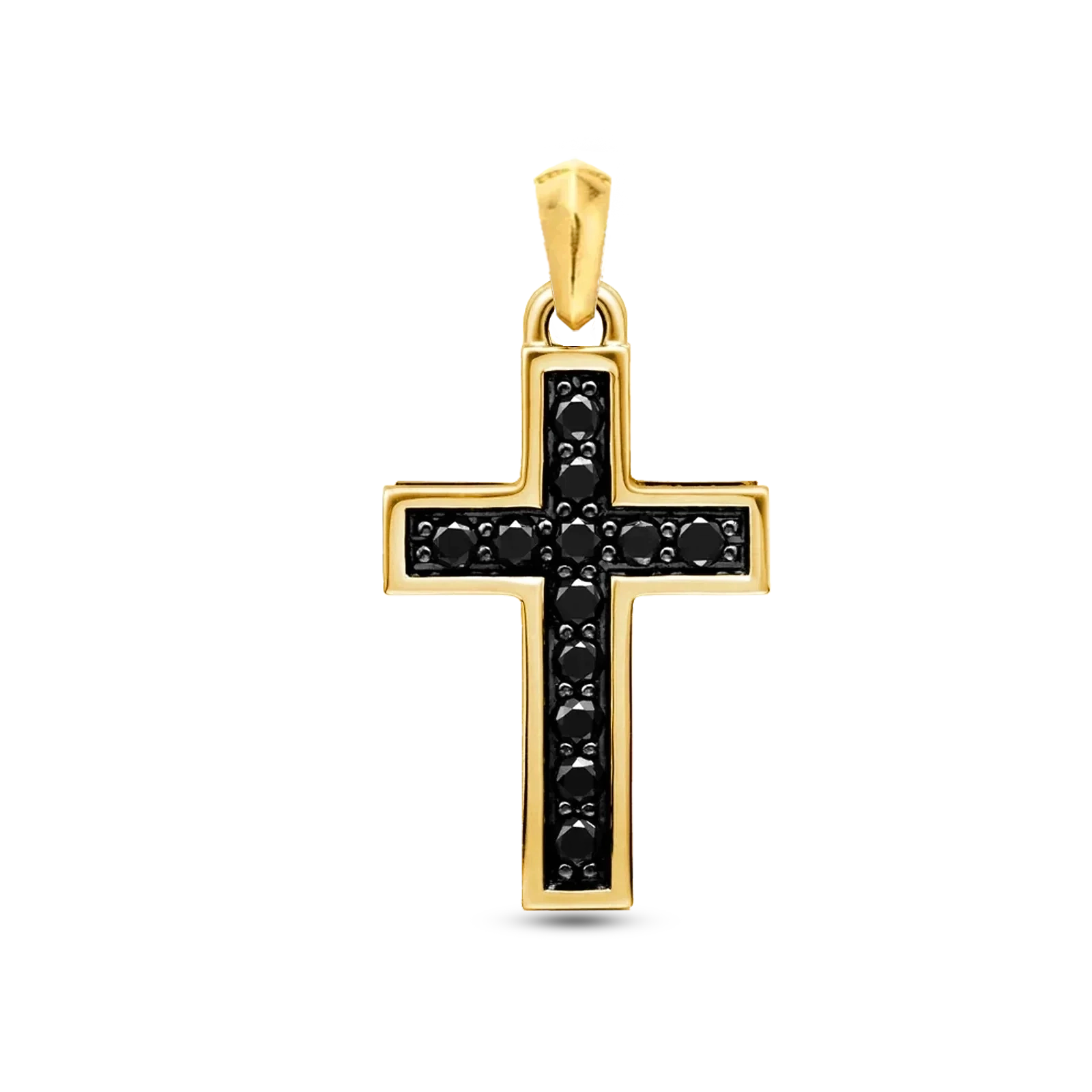 Crystal cross pendant 18K gold plated with black zircon 35mm for men