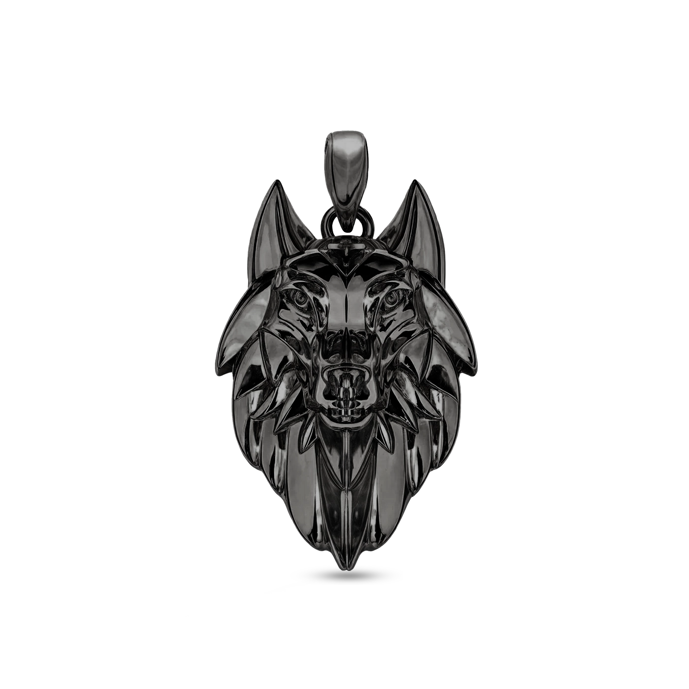 Wolf pendant black rhodium plated 34mm for men